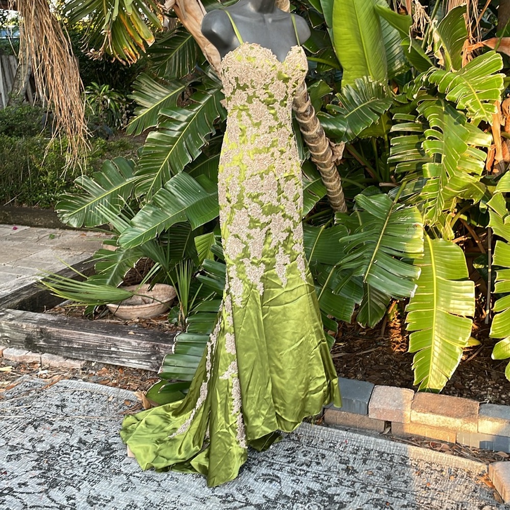 Jovani floral  satin lace  mermaid dress with train
